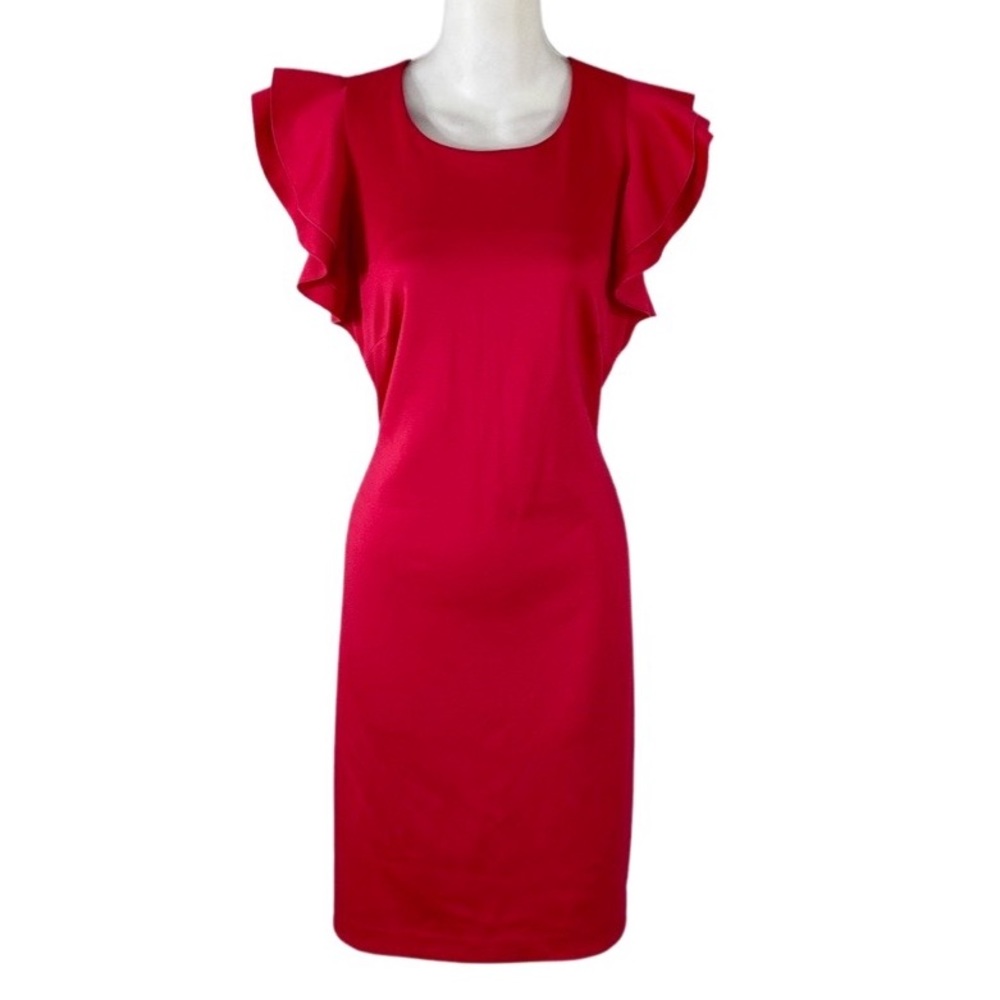 Tommy Hilfiger Raspberry Pink Scuba Stretch Ruffle Sleeeve Sheath Dress 10
